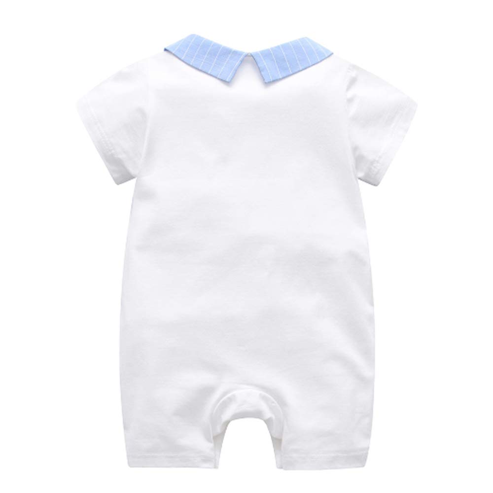 Ding-dong Baby Boy Summer Cotton Gentleman Bowtie Romper(Blue, 12-18M)