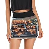 RPLIFE Highland Cattles in Car Activewear Skort, Sport Skort with Pockets，Elastic Skirt