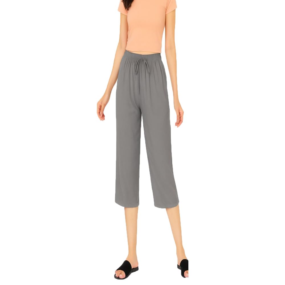 Women's Cotton Plain Calf Length Loosefit Capri For Girls Grey Single Pack-picture-13