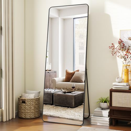 Koonmi Mirror Full Length with Rounded Corners, 52 x 161 cm Free Standing Mirror with Stand, Large Floor Full Body Hanging Wall Mounted for Bedroom, Living Room, Black - Cosy Home Interiors Koonmi Mirror Full Length with Rounded Corners, 52 x 161 cm Free Standing Mirror with Stand, Large Floor Full Body Hanging Wall Mounted for Bedroom, Living Room, Black - Image 2