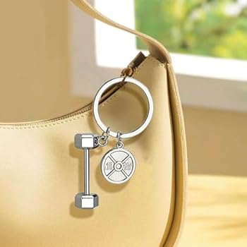 Sleutelhanger met halter en gewichtsschijf voor in de Sleutelhanger met halter en gewichtsschijf voor in de
