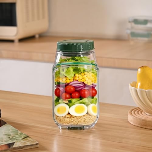 Image of Nestasia Salad Jar with Side Opening & Lid for Office (1.2L) - Leak Proof Salad Jar with Dressing Compartment | Airtight & Dishwasher Safe Portable Meal Prep Container - Perfect for Work & Travel