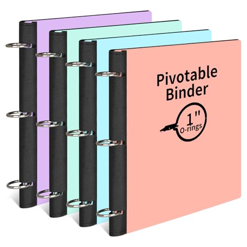 LETVPVOW 4 Pcs 360 Pivotable 3 Ring Binder Soft 1 inch Binders 3 Ring Flexible Thin Soft Three Ring Binder Fits 8.5 x 11 for Home School and Office-Blue Green Pink Purple