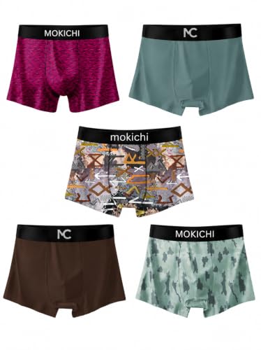 Image of Men's Boxer Briefs for Men, Stretchable Trunks Underwear, Soft Comfortable Fit, Breathable Mid-Rise Boxer Shorts, Assorted Solid & Printed Designs, Pack of 5