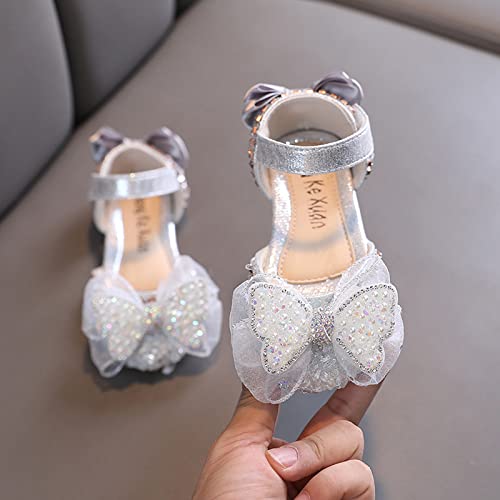White Sandals for Girls Fashion Spring and Summer Girls Sandals Dress Dance Show Princess Shoes Flat Bottom Rhinestone (Silver-B, 10 Toddler)3