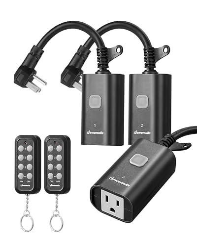 DEWENWILS Outdoor Remote Control Outlet, Weatherproof Heavy Duty 15A Wireless Remote Control Switch, 100FT Control Range, 2 Remotes & 3 Outlets (Battery Included)