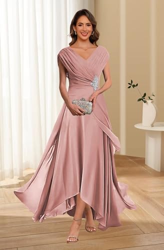 Lace Applique Chiffon Mother of The Bride Dresses Cap Sleeves Evening Gown V Neck Formal Dress for Wedding QA2133