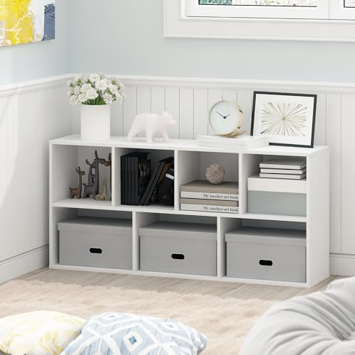 Furinno LUDER Book Shelf 7-Cube Bookshelf Bookcase with Open Shelves 9.4 x 19.5 x 41.7 Easy Assembly for Living Room Bedroom Home Office Plain White