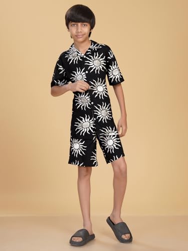 Image of Ninos Dreams Boys Cotton Rayon Halfsleeves Coord Set with Shirt & Shorts /Boys Vacation wear /boys co ord set /Boys Tropical print Shirt & Shorts set /Boys Clothing Set