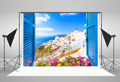 Fondo fotográfico Santorini 210x150 cm blanco y azul miniatura 6