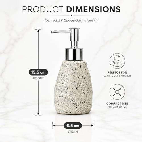 Image of Whizzo Premium Textured Ceramic Soap Dispenser for Bathroom & Kitchen | Refillable Lotion Dispenser with Chrome Pump | Modern Speckled Design | Durable, Stylish & Eco-Friendly (300ML, LD-214, White)