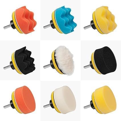 Image of 11 PCS Car Polishing & Buffing Pads Kit 3-Inch Drill Attachment Polisher Set | Sponge Foam & Wool Pads for Car Waxing, Buffing, Scratch Removal Polish Pad Kit for Drill Machine with Towel