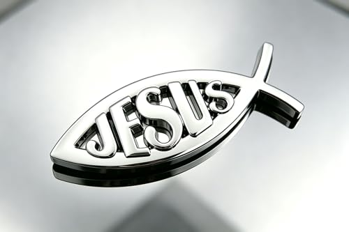 Image of 3D Chrome Emblem Badge Sticker Jesus Fish Decal Stickers Decoration for Car, Truck, Motorcycle, RV, Scooter, SUV, Door, Window (Silver Fish)