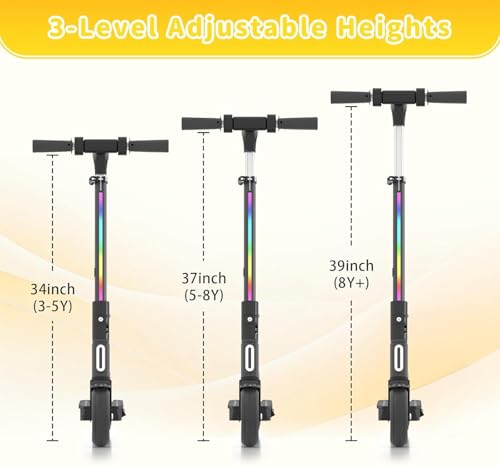 ​​E-RIDES Patinete Eléctrico, Manillar Ajustable 86-99cm, Motor 130W 3 Velocidades 8-14 km/h, Autonomía hasta 8km, Pantalla LED & Luces, Ruedas 6,5" Antipinchazos, para Niños de 3 a 12 Años - imagen 2