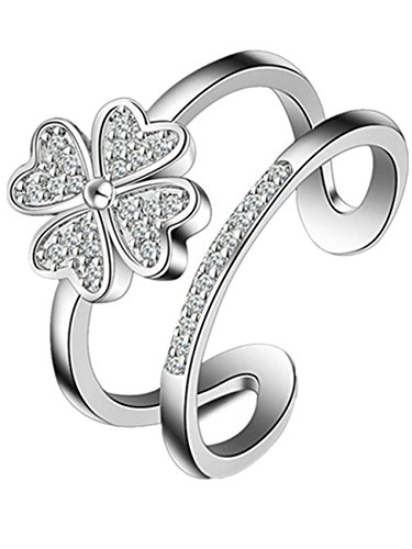 BROWOL Femme Mode Bagues Argent Fin 925 Trèfle Hypoallergénique Réglable Double Bagues