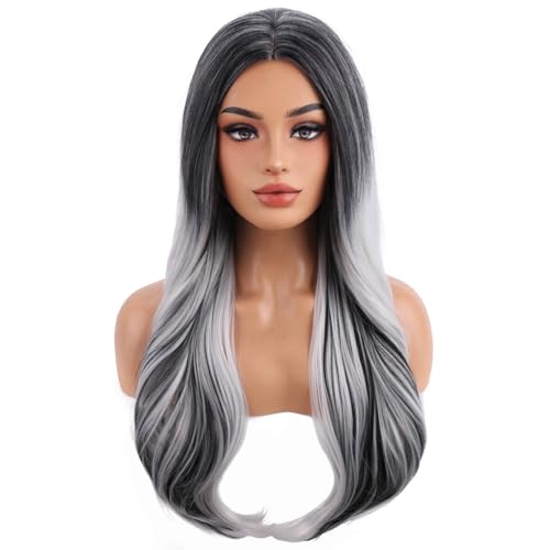 Perruques de cheveux synthétiques résistants à la chaleur gris ombré pour cosplay