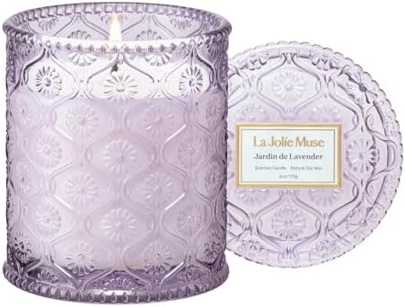 LA JOLIE MUSE Lavender Lilac Fresh Scented Candles for Home, Soy Wax 40 Hrs