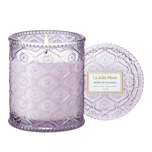 LA JOLIE MUSE Jardin de Lavender Scented Candle - Coconut, Lavender & Sandalwood | 6 oz Natural Soy...