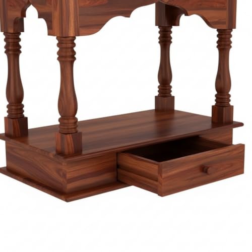 Image of MISAN Wooden Wall Mounted Temple, Traditional Indian Style, Sheesham Wood,Sheesham Wood Pooja Mandir for Home (H-Walnut)