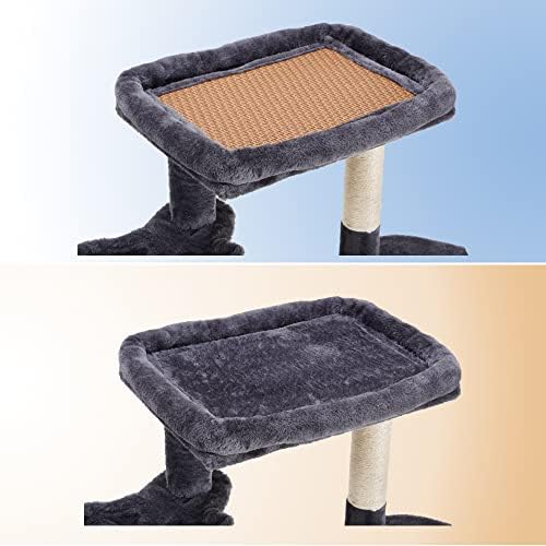 Hey-brother Cat Tree with Sisal Scratching Posts, Multi-Level Cat Tower, Cat climbing frame with large platform, basket, Smoky Grey MPJ001SG