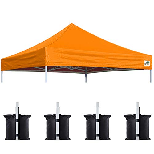 Image of Eurmax USA 10x10 Pop Up Canopy Replacement Top,Universal Instant Canopy Cover ONLY,Heavy Duty UPF 50+ UV Protection,Water & Wind Resistant Tarp,30+ Colors Available,Bonus 4 Sand Bags (Orange)