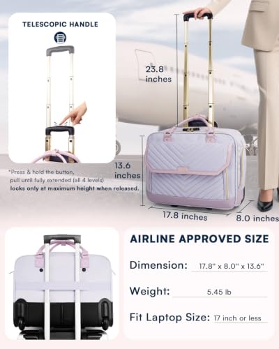 Image of Arcoyard Rolling Laptop Bag Women, Rolling Briefcase for Women for Work, 17 Inch Computer Bag with Wheels, Fashion Flap Laptop Bag With Wheels for Work Business, TSA Friendly Design, Light Purple