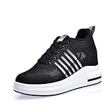 AONEGOLD® Zapatillas de Cuña para Mujer Zapatillas de Deporte Zapatillas Altas Tacón Cuña 7.5CM Primavera/Verano(Negro,38 EU)