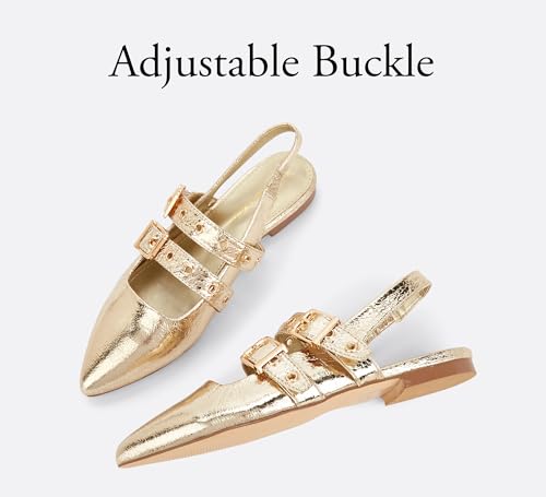 LUCKY STEP Women's Slingback Buckle Flats Ballet Poninted Toe Block Heel Dress Adjustable Strap Mary Jane Formal Wedding Shoes3