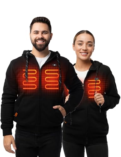 HENNCHEE Heated Hoodies for Men Women with Battery Pack, Zip Up Hooded Sweatshirt, Heating Jacket Unisex Hunting Fishing
