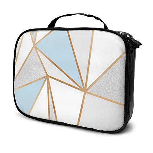 Preisvergleich Produktbild Kosmetiktasche blau und weiß geometrisch goldener Rand Aufbewahrungstasche tragbar multifunktionale Tragetasche geeignet für Sport Fitnessstudio Yoga Strand Baden