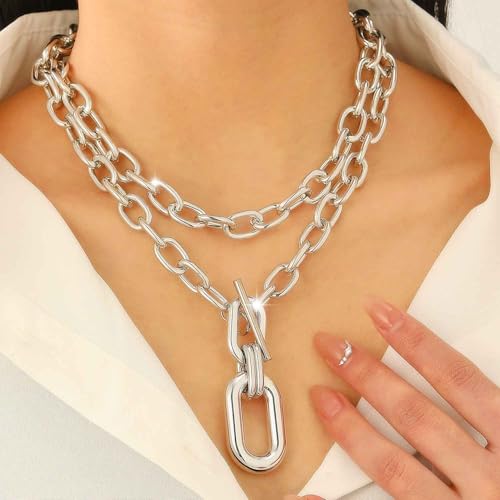 CLOACE Chunky Choker Necklaces Layered Pendant Necklace Chain Punk Thick Necklace Accessories for Women 6