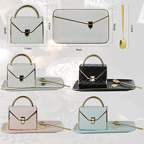 Anvirtue Handbag-Shaped Creative Ceramic Mug With Saucer Porcelain Tray & Spoon For Coffee, Hot Chocolate, Cappuccino, And Latte Breakfast (Light Blue) #TOP3