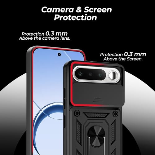 Image of Casodon Shockproof Back Case Cover for Realme 16 5G, Shockproof Realme 16 Back Cover, Ring Case with Kickstand and Camera Protection Shutter - Black