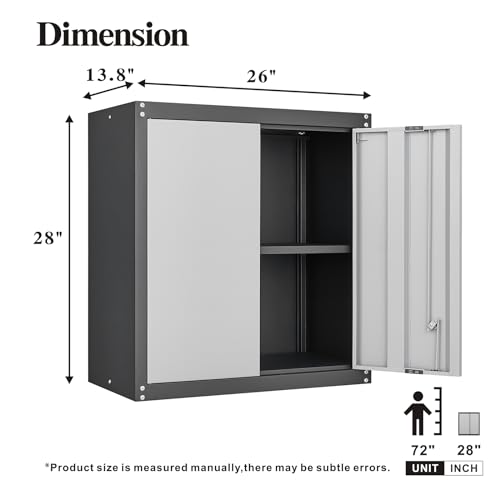 GREATMEET-Lockable-Storage-Cabinet-Metal-Garage-Storage-Cabinets-Metal-Wall-Cabinet-for-Garage-Wall-Mount-Cabinet-with-Lock-and-Adjustable-Shelf-Floating-BlackGrey