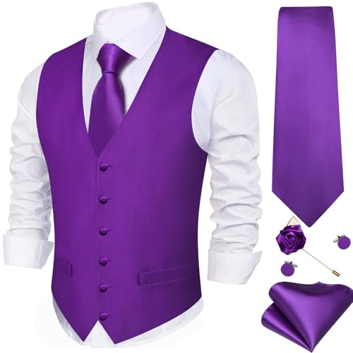 Image of Barry.Wang Men's Suit Vest Formal /Leisure Paisley Jacquard Silk Tie Pocket Square Waistcoat Set Wedding 5PCS