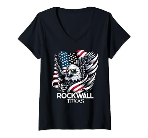 Damen rockwall texas 4th of july usa american flag t-shirt mit v-ausschnitt