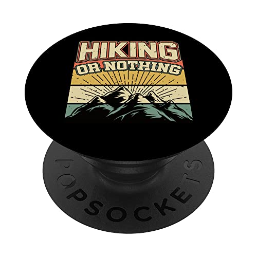 Camping & Vintage Hiking I Nothing But Hiking I Retro Hike PopSockets Swappable PopGrip, Black