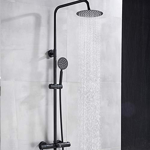 Mitigeur thermostatique de douche noir avec pommeau de douche chromé 8 pouces et bec de baignoire