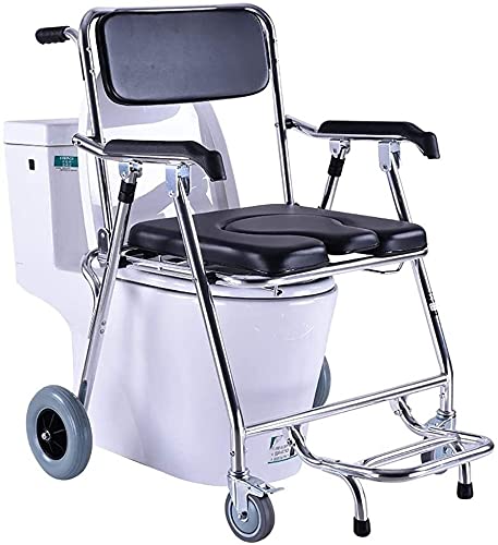 Commode Chair,Toilet Chair 4-in-1 Rolling Casters Elderly Wheelchair Commode Adult Folding Mobile Toilet Seat Toilet Bath Chair Pregnant Women Commode Chair