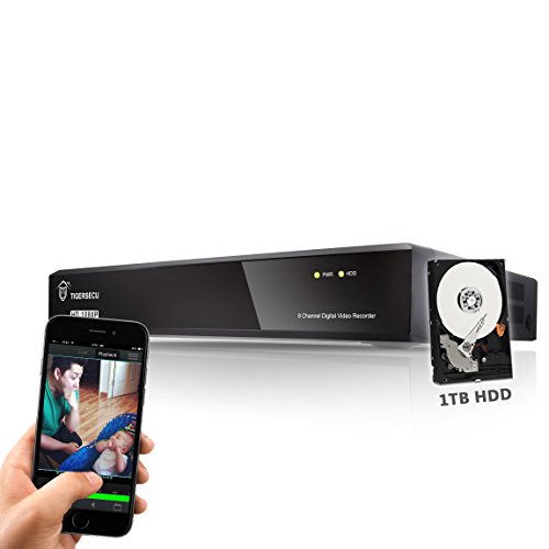 TIGERSECU Full HD 1080P 8-Channel DVR CCTV Video Security Recording System with 1TB Hard Drive (Cameras Not Included)