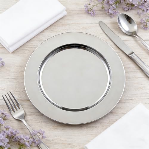 6 Sets de Platos Cargadores de Acero Inoxidable Plateado de 13" miniatura 2