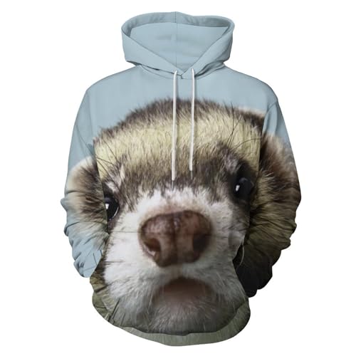 Sudadera con capucha con estampado de cara de hurón y bolsillos para hombres y mujeres, talla L