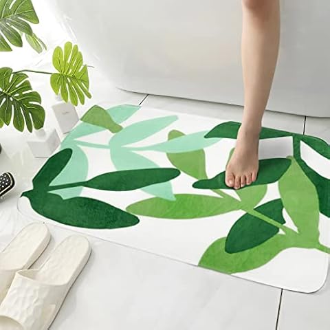 Xsinufn Leaf Bathroom Rugs,Thick Green Bath Rugs for Bathroom Non-Slip and Washable for Shower,Soft Absorbent Quick Dry Bath Mats Inside Entryway Door Mat for Bathroom Decorations 17"x24" Cover