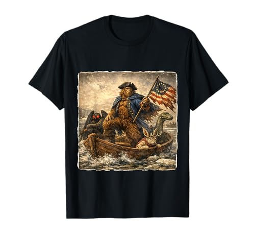 Bigfoot Crossing the Delaware Patriotic Funny 4th of July T-Shirt