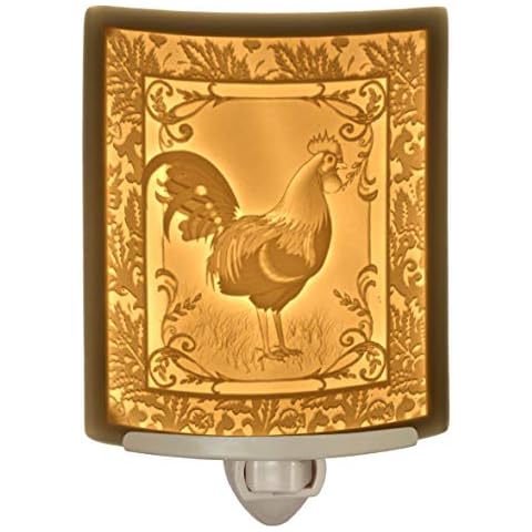 The Porcelain Garden Rooster Night Light, Porcelain Lithophane, Decorative Wall Plug in Accent Light for Nursery, Bedroom, Kitchen, Bath, Hallway Cover