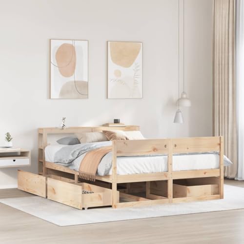 UJCHVHN Artículo: marco de cama sin colchón, 160 x 200 cm, madera maciza de pino, camas y accesorios, camas y marcos de cama