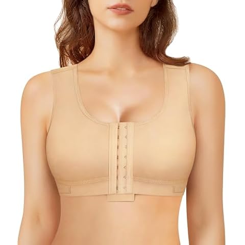 BRABIC Women Front Closure Post Surgery Compression Everyday Bras for Mastectomy Support with Adjustable Straps Wirefree White(Medium, Beige) Cover