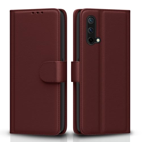 Image of Pikkme OnePlus Nord Ce 5G Flip Cover Leather Finish | Inside TPU with Card Pockets | Wallet Stand and Shock Proof | Complete Protection Flip Case (Brown)