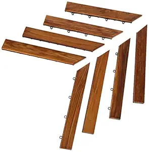 Bare Decor EZ-Floor Oiled Finish Solid Teak Wood Corner Trim Piece Interlocking Flooring (Brown) - Set of 8
