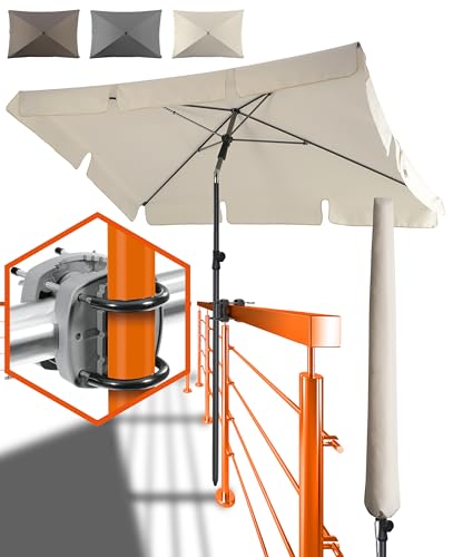4smile Sonnenschirm Balkon SunnyShade - Sonnenschutz Balkon 3-in-1 SET, Beige - UPF 50+ Sonnenschirm rechteckig 200 x 125 cm + Sonnenschirmhalter Balkongeländer + Sonnenschirmhülle